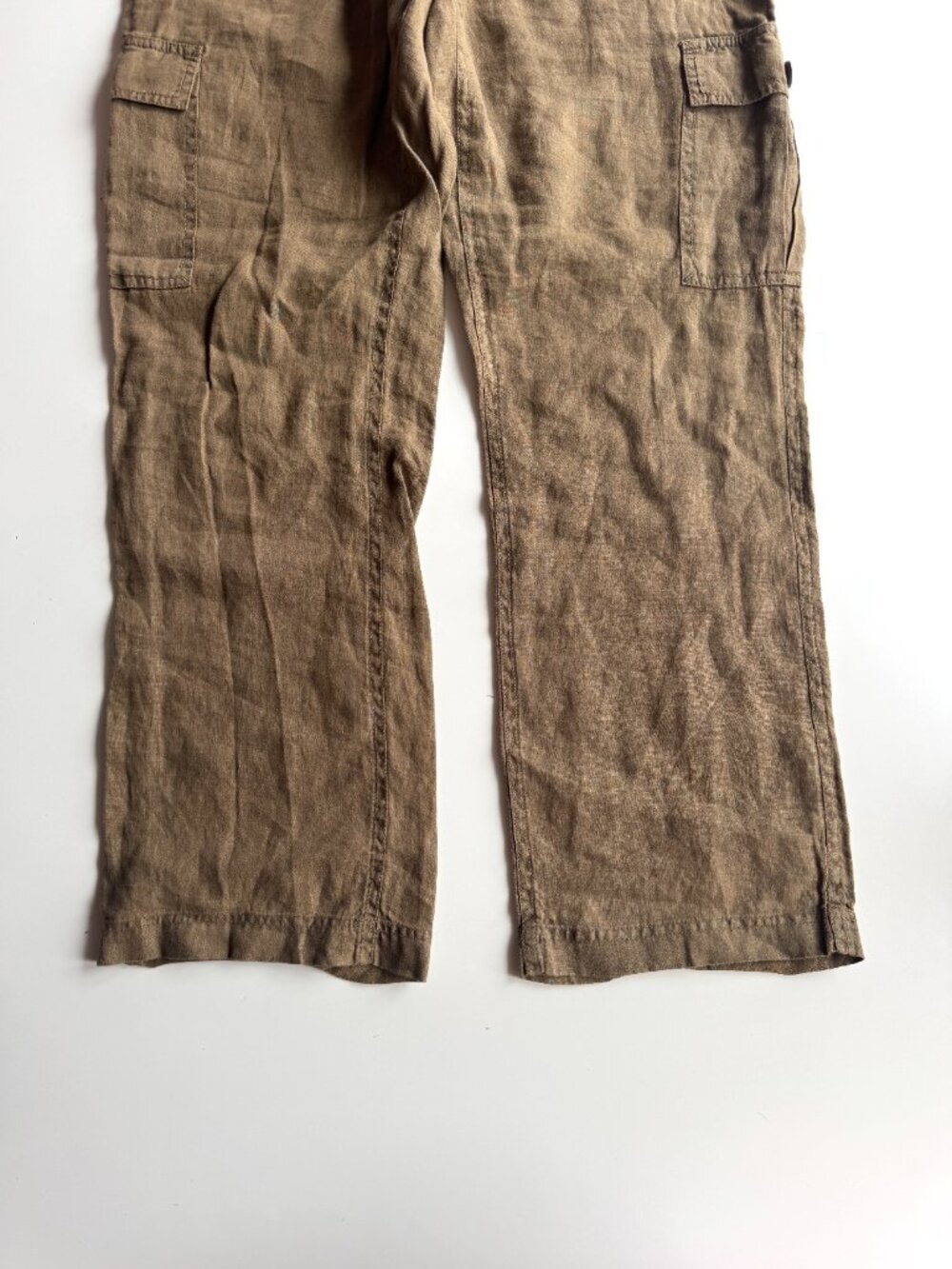 MICHAEL STARS Bobbi Olive Brown 100% Linen Straigt Leg Cargo Pants, Size S - Picture 4 of 8